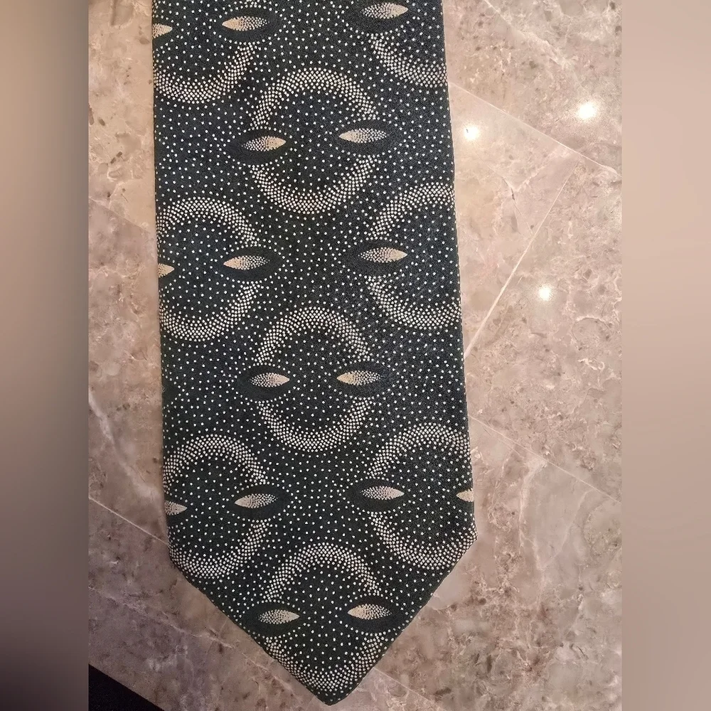 Mens Vintage Polo Ralph Lauren Dark Green Pattern Tie - Picture 2 of 3